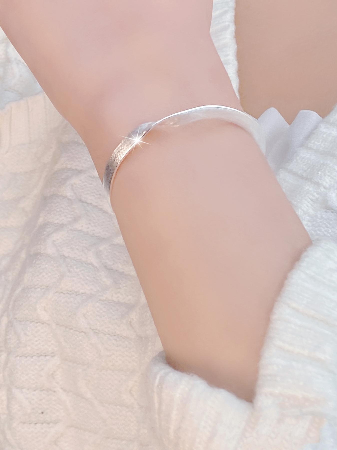 S925 Sterling Silver Simple Design Bangle Bracelet, Fashionable Jewelry for Women & Girls, Trendy All-match & Exquisite Jewelry for Birthday Gift