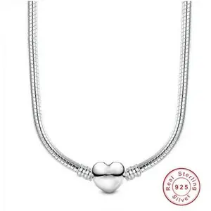 Roxy Rae Heart Love 925 Sterlin Silver Snake Chain Necklace Secure Ball Clasp Beads Charms Chocker Necklace For Women Wedding DIY Jewelry