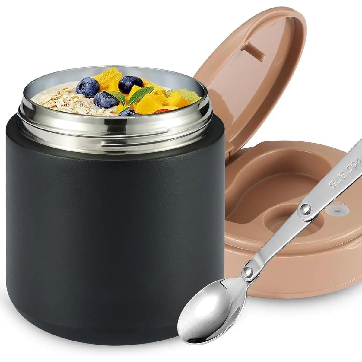 Thermo for Hot   - 15.2oz, Leak Proof Insulated  Jar, Soup Thermo, Insulated Lunch Containers, Termos Para Comida Caliente, Wide Mouth Lunch Box with Folding Spoon and Handle