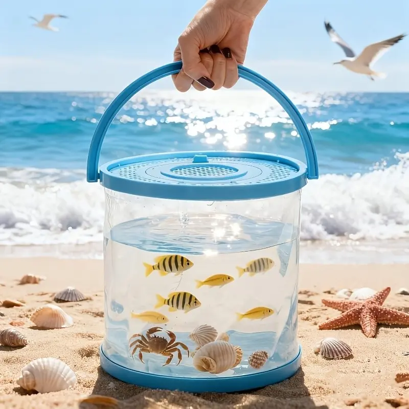Foldable Small Aquarium with Lid, Portable Plastic Fish Tank, Beta Fish Tank, Transparent Fish Transport Container, Blue, Ideal for Outdoor Activities