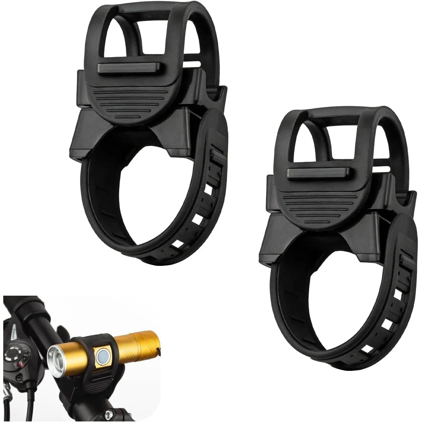 2 count Rotatable Adjustable  Flashlight Mount, Sturdy  Light Holder Bracket, Cycling Flashlight Clip,  for Mountain Road Bikes &  (Black)