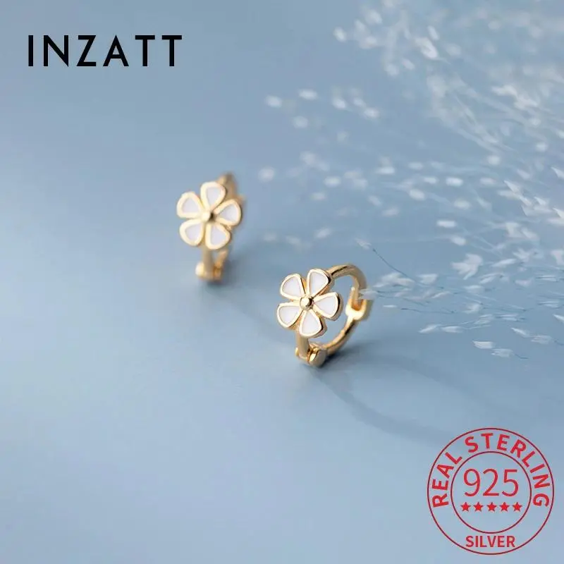 INZATT Real 925 Sterling Silver Flower 9mm Round Mini Hoop Earrings for Women Classic Fine Jewelry 2024 Summer Accessories