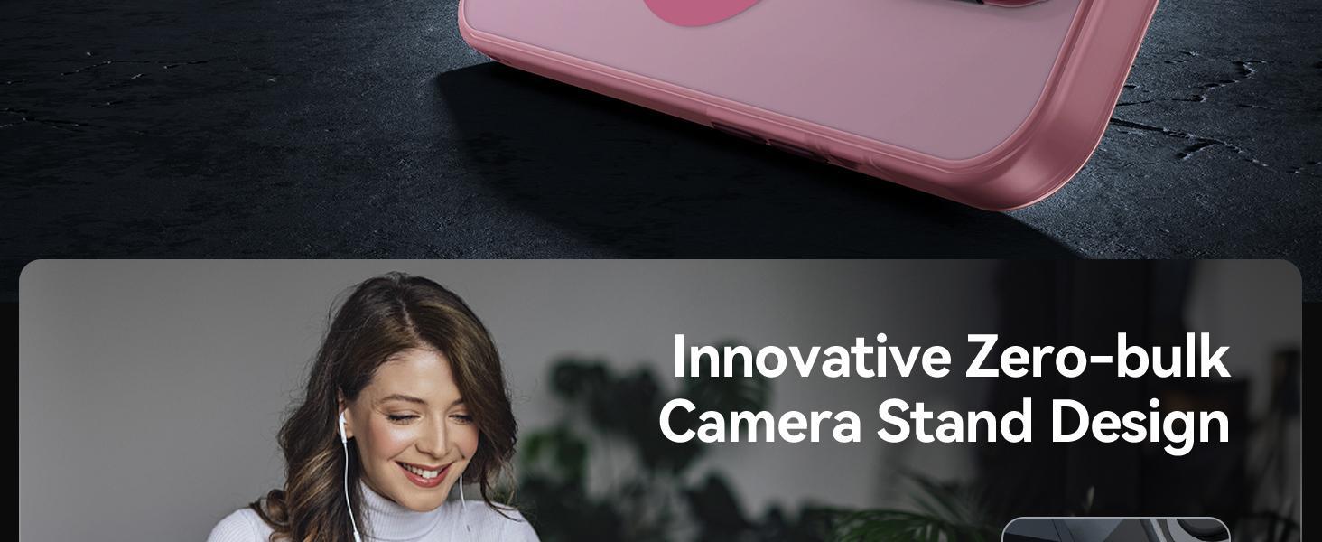 for iPhone 13 Case/iPhone 14 Case with Camera Cover Stand [Built-in 9H Camera Lens Protector][Fit for Magsafe] Military Grade Shockproof Translucent Matte Magnetic Phone Case 6.1",Pink