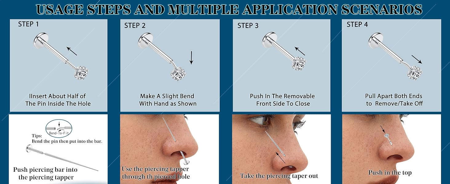 Trendy Summer 18PCS Threadless Nose Rings Studs for Women Men 20G 18G 16G Hypoallergenic Surgical Stainless Steel Labret Lip Rings CZ Opal Push in Earrings Flat Back Nose Stud Cartilage Nostril Conch Helix Tragus Piercing Jewelry