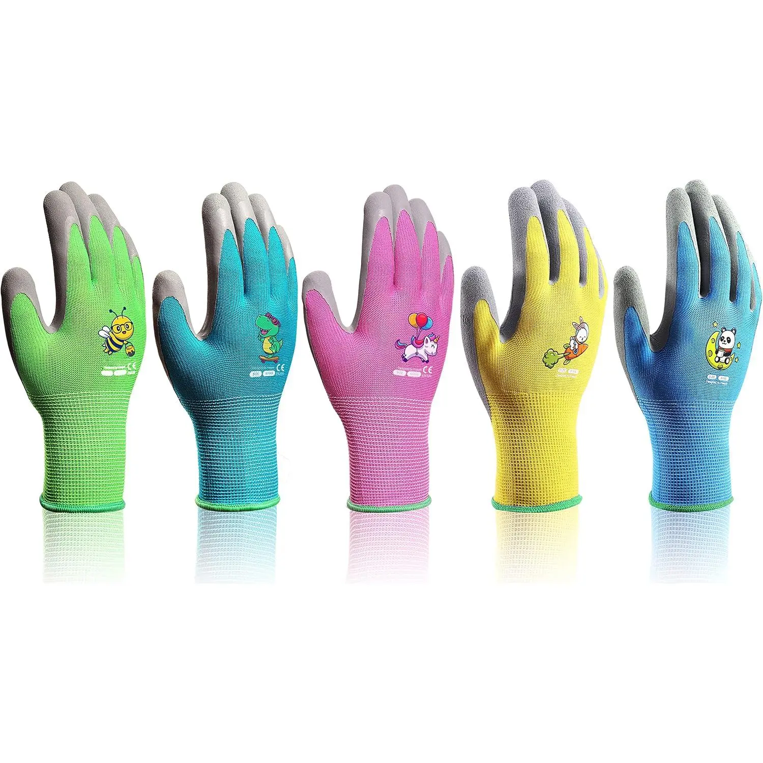 5 Pairs Kids Gardening Gloves Yard Work Gloves Children Soft Safety Rubber Coated Glove for Toddlers Youth Girls Boys Children (9-12yr L)