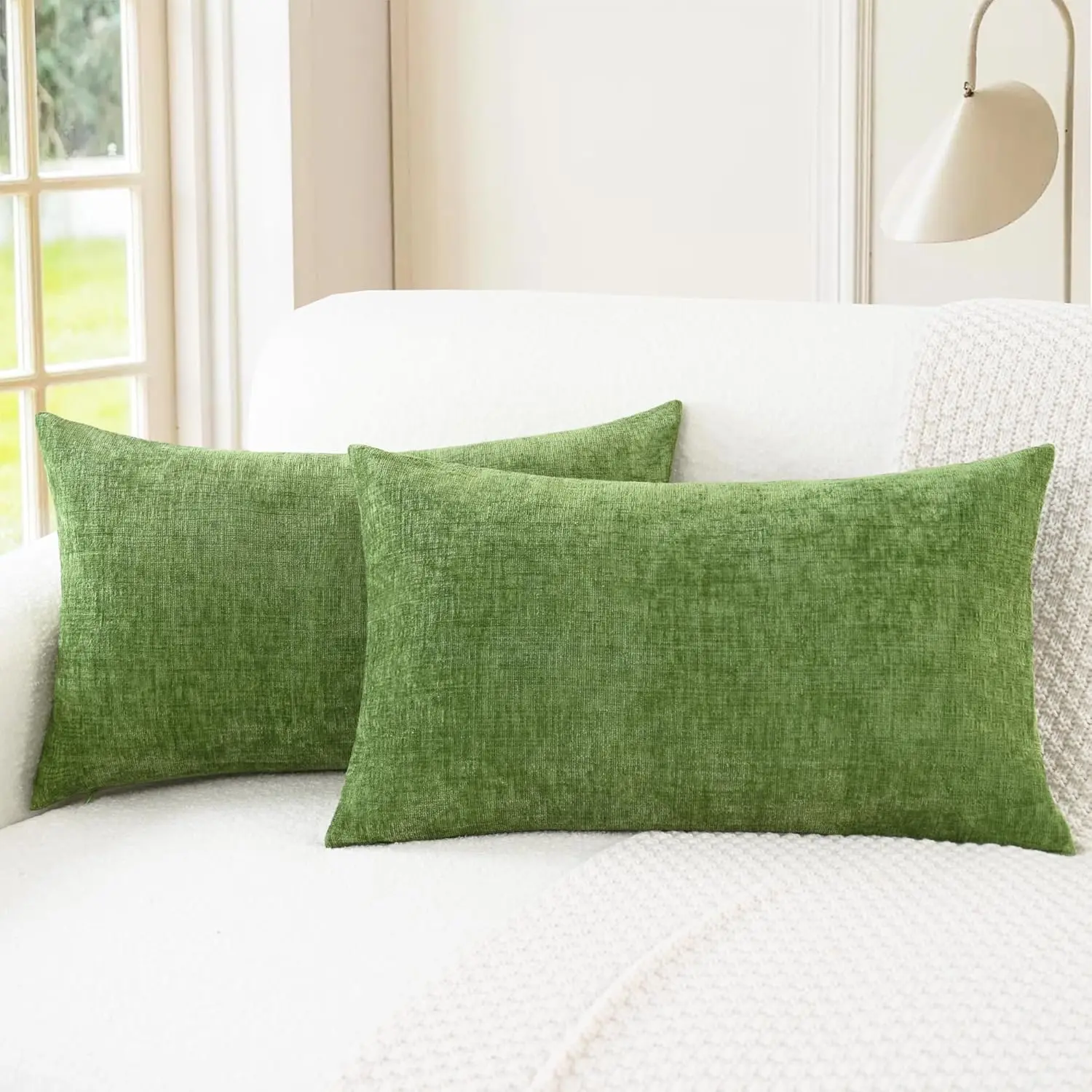 Polyester Rectangular Decorative Throw Pillow Covers (12x20 in) - Pack of 2, Dark Green with Gorgeous Hue, Cozy, Machine Washable, Invisible Zipper for Couch, Room Decor