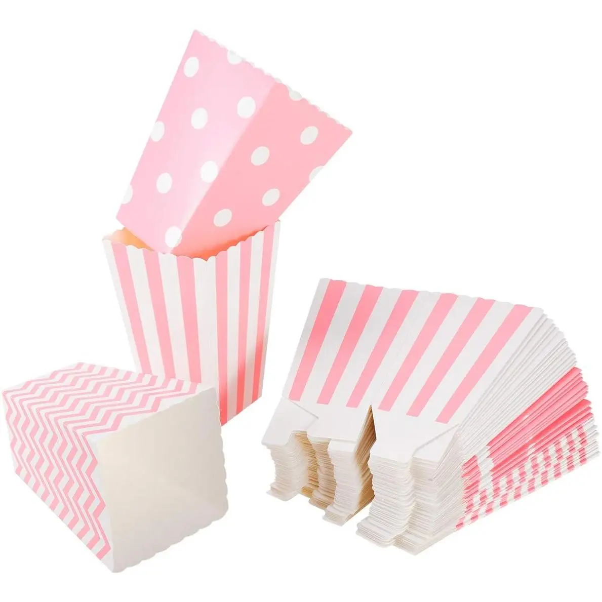 48 count Popcorn Boxes Cardboard Candy Container Rugby Stripe Wave Dot  Deco1