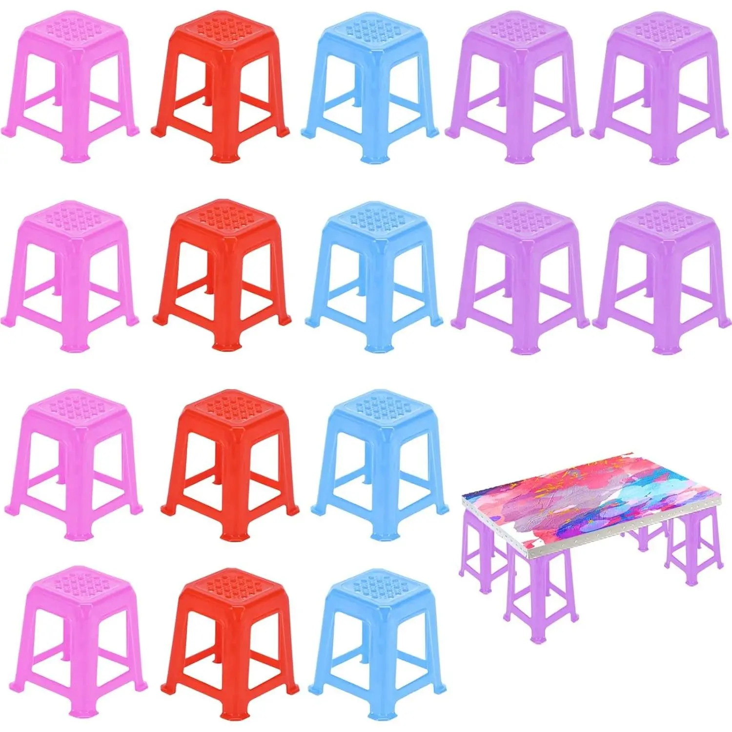 16 Pieces Paint Stand Canvas Stands for Painting Canvas Feet Risers Mini Non-Skip Fluid Painting Supplies Solid Color Plastic Paint Pouring Tools Multi-Colors