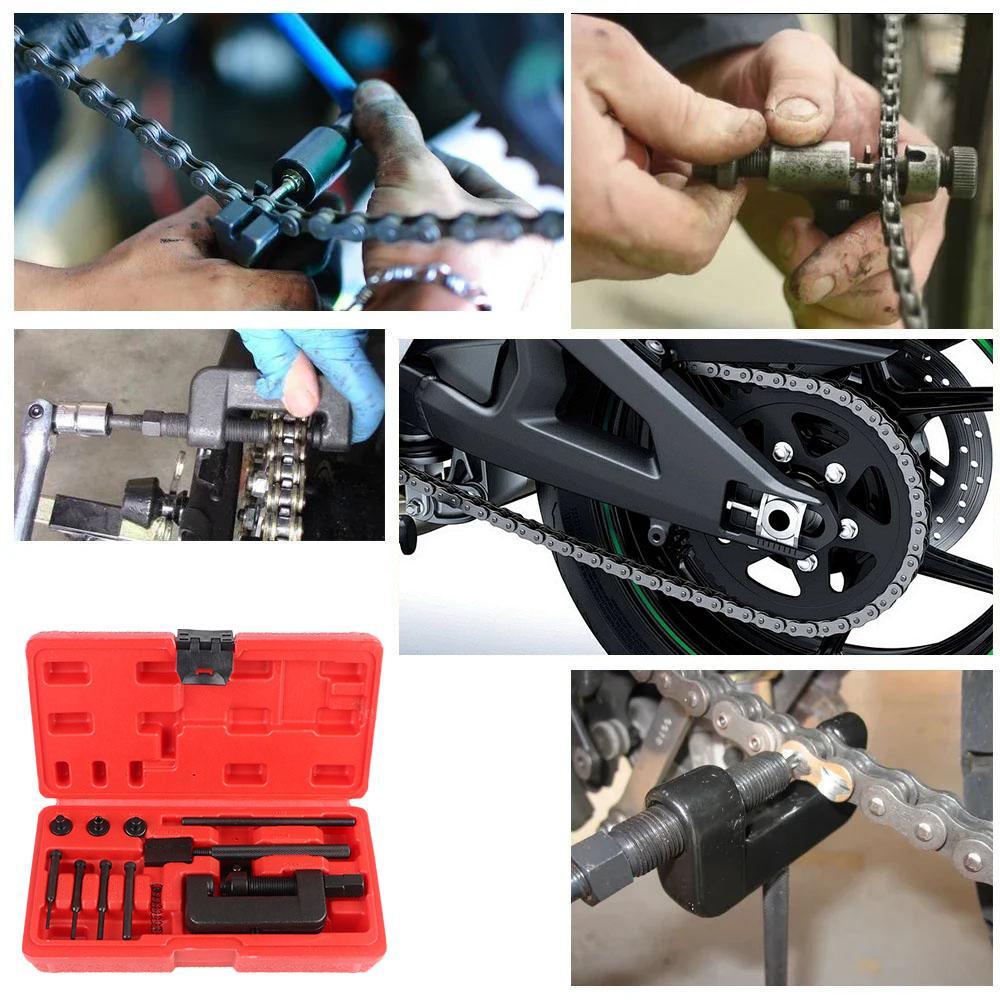 Motorcycle Chain Breaker, Motorcycle Bike Chain Splitter Link Riveter Set with Red Case, Car Repair Tool Kit, Mechanic Tool Kit, Multifunctional Tool Kit