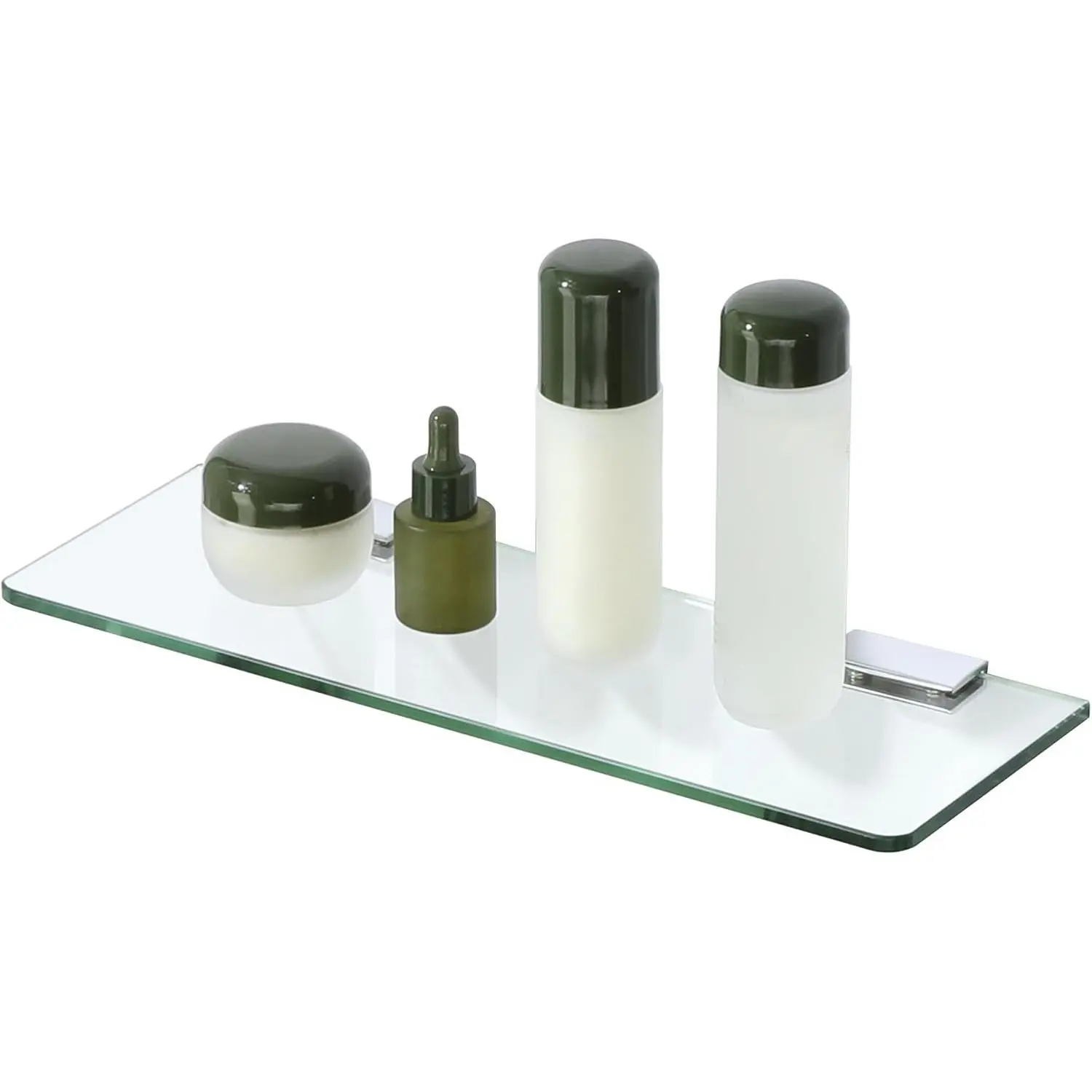 Glass Shelves for Bathroom,15 Inch Wall Mounted Floating Shelf,Chrome | Tempered Glass Shelf,Metal Brackets,Rectangular,Floating Glass Shelves,Over Toilet,Vanity,Bedroom,Kitchen,1 Pack