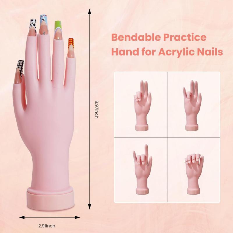 Nail Kit for Beginners with Everything: Practice Nail Hand Acrylic Set Professional Powder Liquid Starter Kits with Drill U/V Lamp in Cosmetic Gift Bag for Salon Home (Pink)