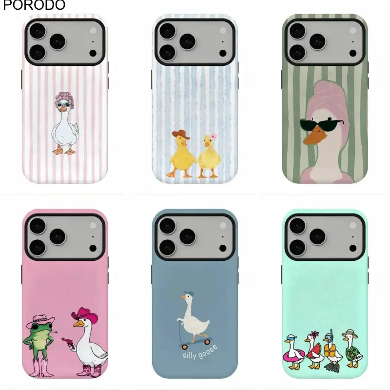 Magnetic Case Retro Silly Goose Phone Case, 90s Western Duck Tough Cover, Bold Striped Summer Aesthetic Protective Case, Compatible for iPhone 17 16 15 14 13 12 11, Perfect Holiday Gift