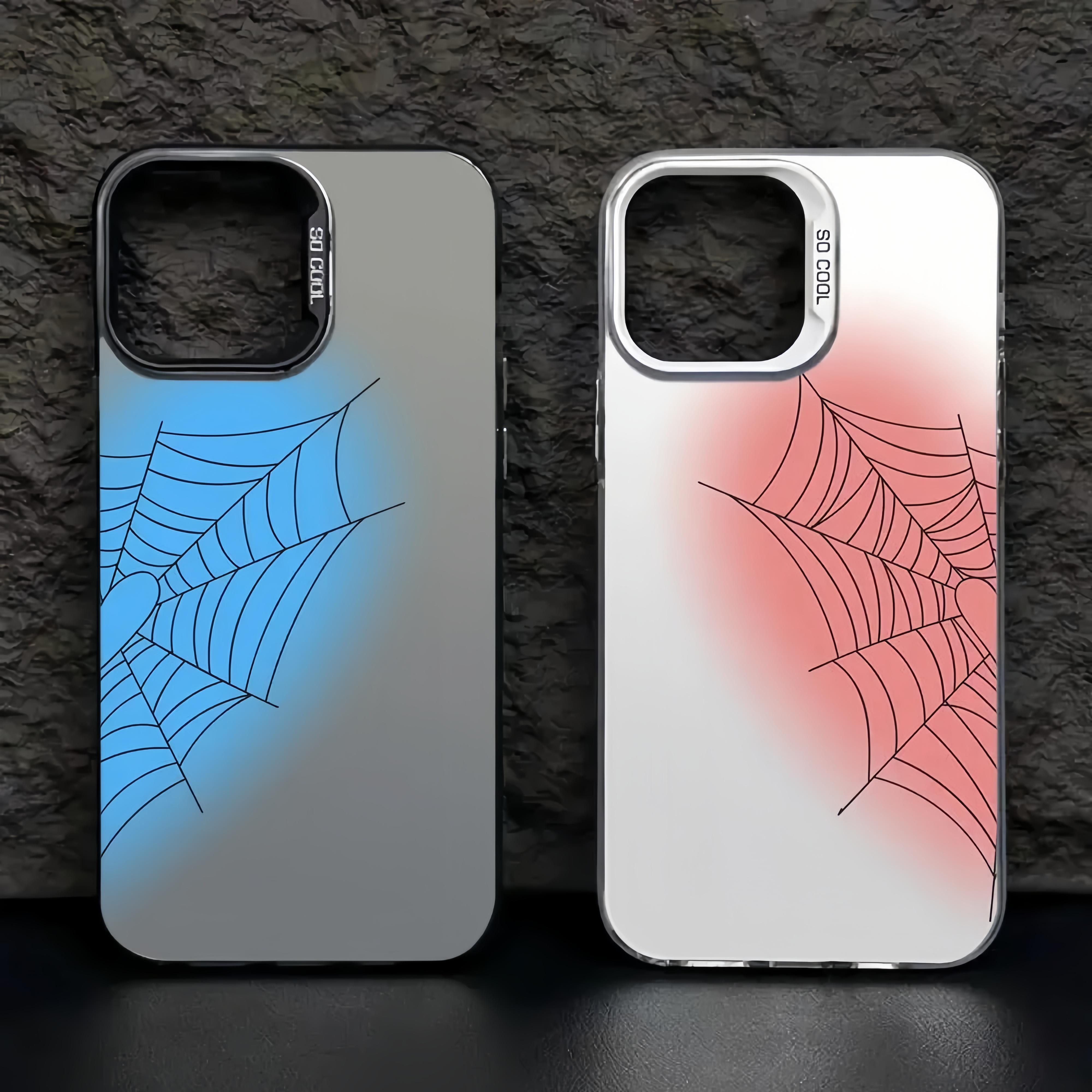 Love Spider Web Phone Cases for iPhone 11-17 Pro Max/ Plus/ Samsung S22-S25 Ultra Protective Case - Shockproof Cover, Couple Gift, BFF Gifts Cellphone Smartphone for Boys Girls