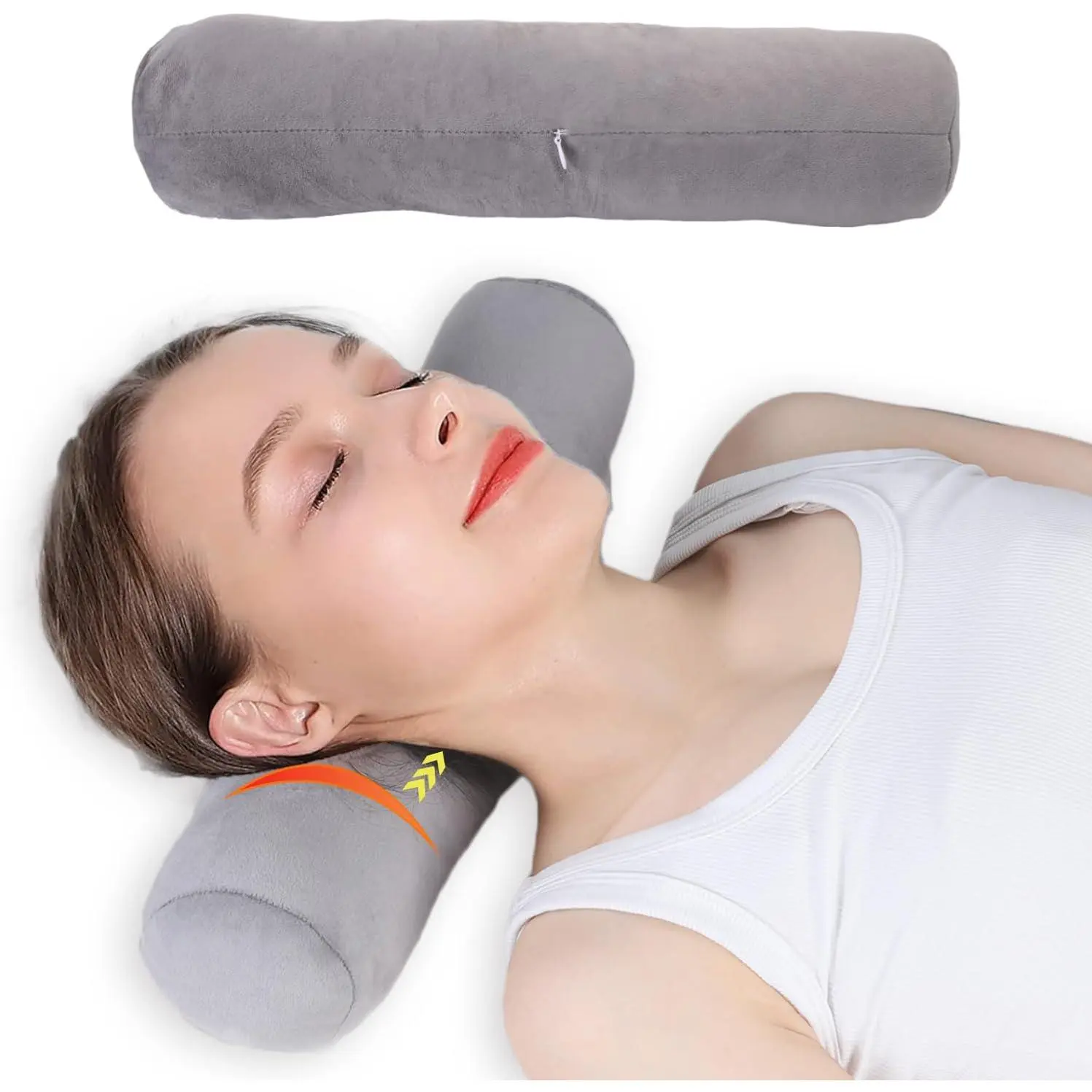 Comfortable Highly Resilient Cervical Neck Roll Round Bolster Pillow Neck Support for Sleeping Large Size for Bed Legs Back and Yoga (Grey)