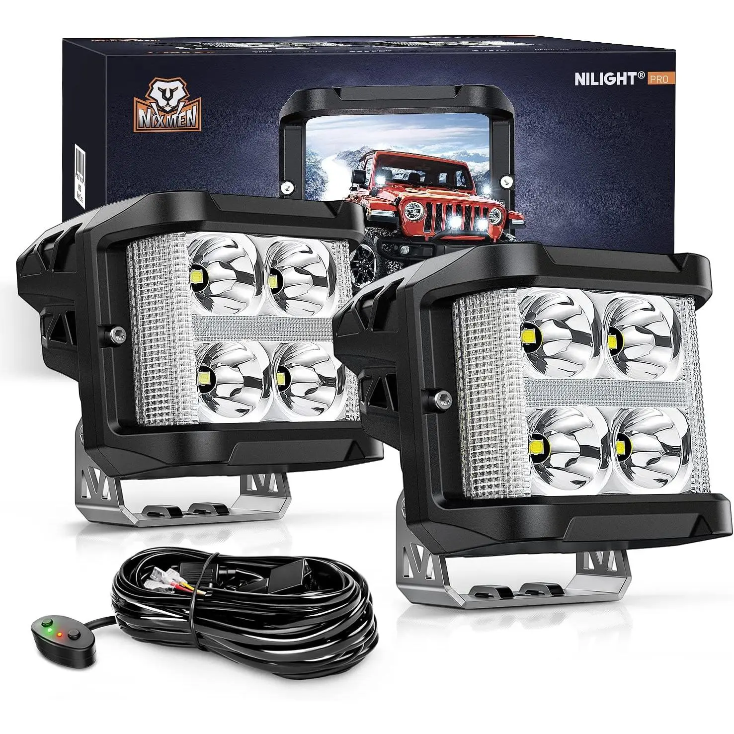 Nilight 2-Sided Double Sided LED Light Pods, 4in 26W 12V Spot-Flood Combo with 16AWG Wiring Kit, Polycarbonate 150° Wider Beam Waterproof Fog/Ditch Lights for ATV Trucks Driving