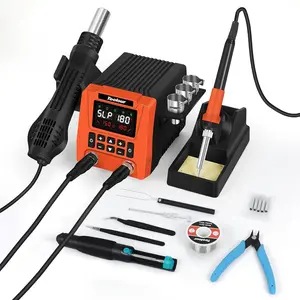 2-IN-1 851D Soldering Station, Iron Kit, 302 ° F-932 ° F Fast Heating, Hot Air Rework Desoldering Kits includes 9 Accessories, Dual Channel, 90-Airflow,ESD Save for SMD, PCB, DIY