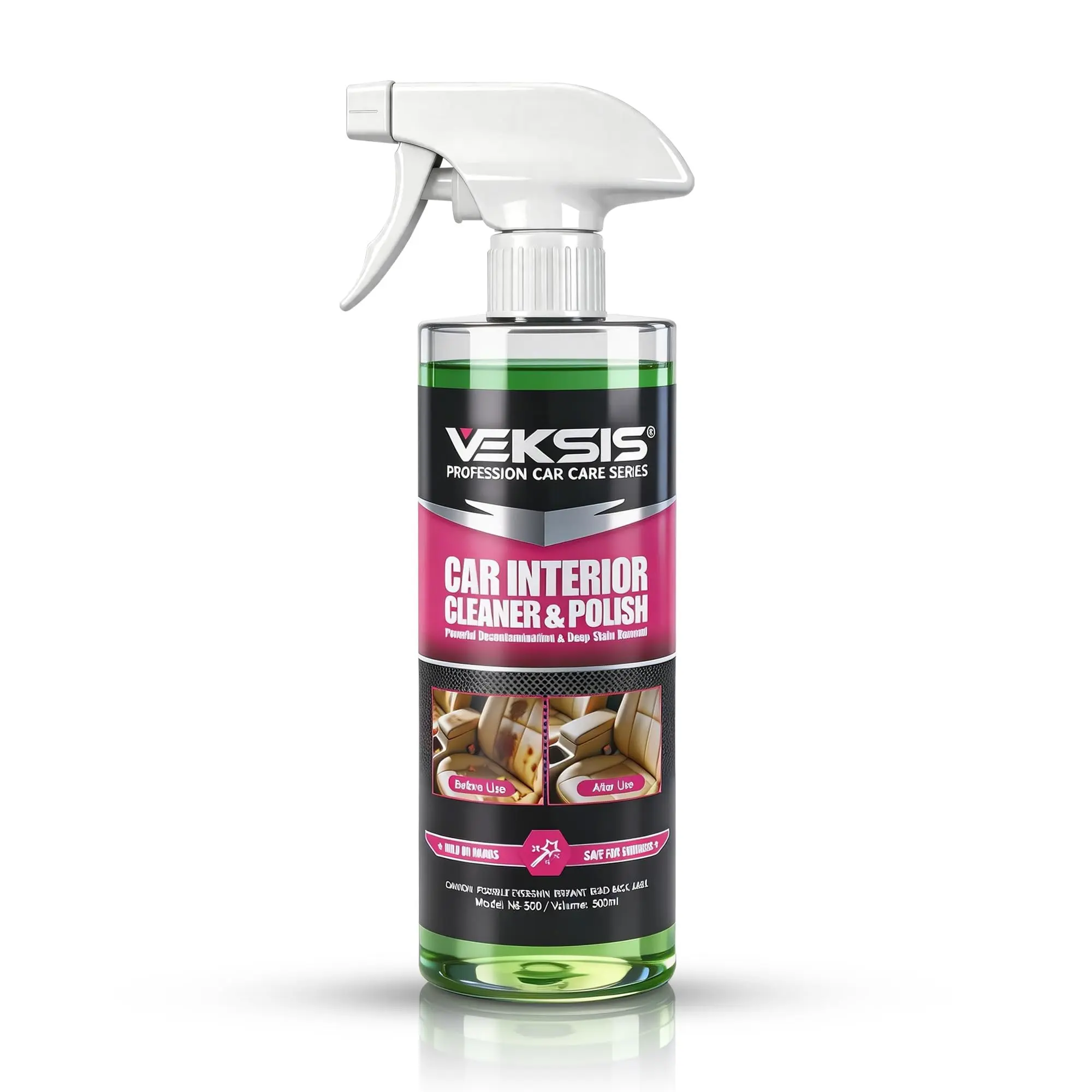 Veksis Car Interior Cleaner & Polish Spray Bottle - 500ml PH-Balanced Multi-Surface Spray for Cars' Dashboard, Vinyl, Leather, Plastic, Trim, Touchscreens - Removes Dirt, Dust, Grime, Non-Greasy Natural Matte Finish, UV Protection