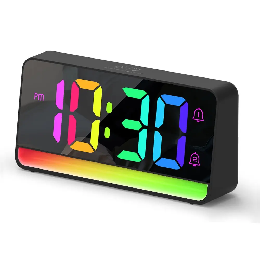 Mirror Digital Clock Large Screen LED Clock RGB Ambient Light Desk Bedside Multifunctional Alarm Clock Student Alarm Clock