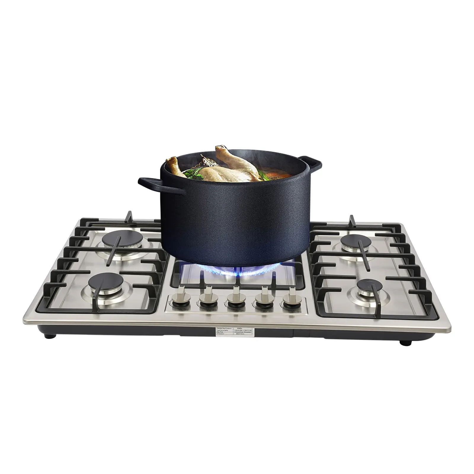 5-Burner Natural Gas Stove 201 Stainless Steel Countertop Drop-in 33.86in For Home Kitchen Restaurant Hotel Commercial Use