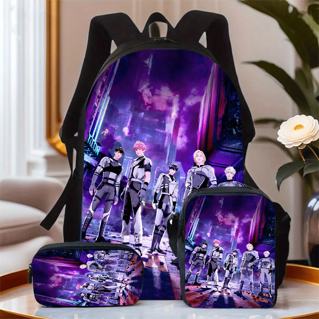 Unisex Chic Retro 3-in-1 Backpack Set (3pcs) - No Wheels, Korean Idol Style, Campus Use, Elementary School Gift, Organizer Storage, Adjustable Straps, Polyester Lining, Zip Closure, Applique & Print Details, Athletic Crossbody/Shoulder Bag, Hand Wash Only