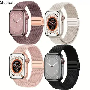 4 Pack Nylon Braid Magnetic Buckle Elastic Sport Loop Smartwatch Replacement Straps, Cotton Wearable Accessory, Compatible with Smart Watch Series 1-10, Ultra, SE (38/40/41/s10-42 mm, 42/44/45/49/s10-46mm)