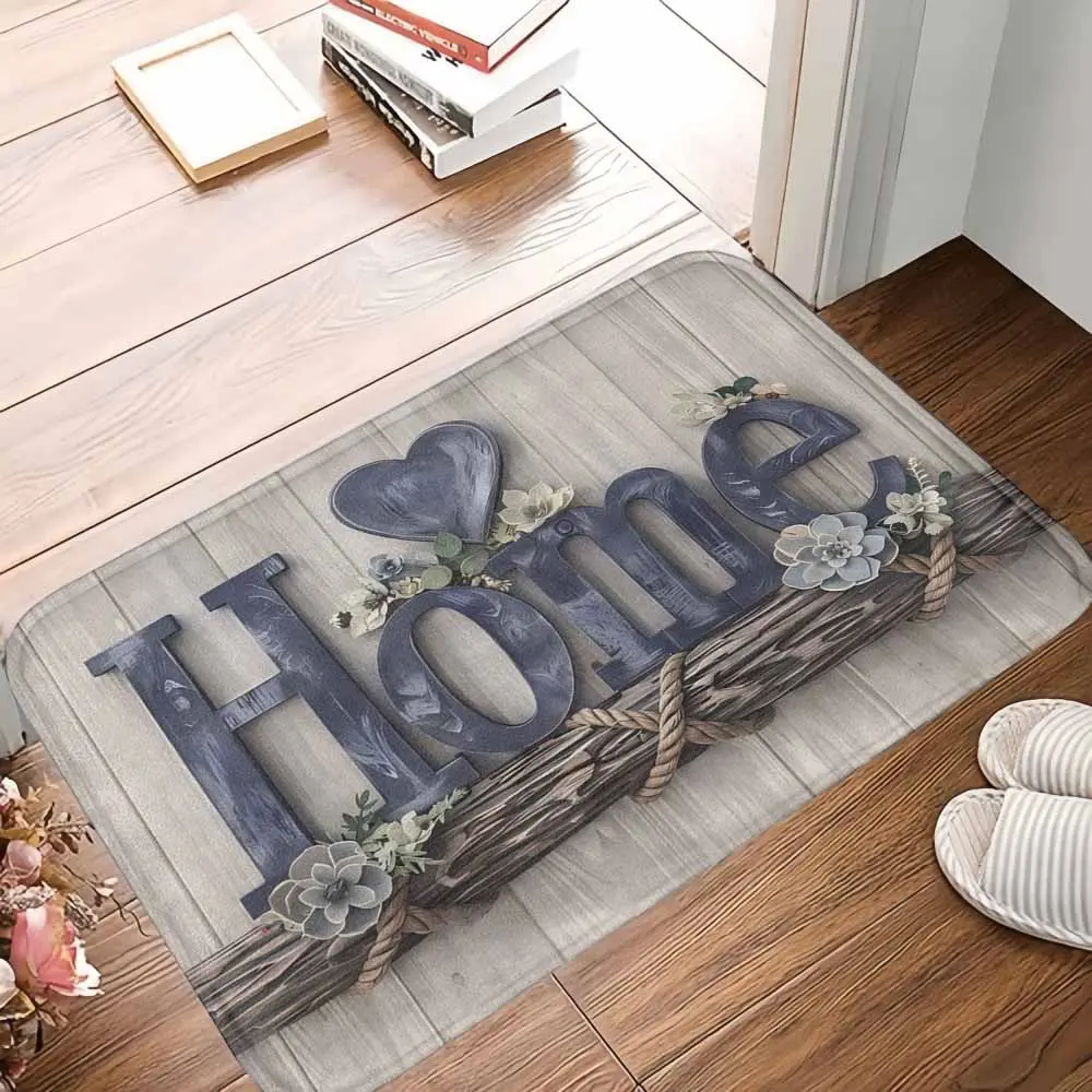 Rustic Non-Slip Durable Washable Absorbent Rectangle Doormat, Blue Heart & Succulent Floral Print, Blue-Accented Ornamental Stain-Resistant Bath Mat for Front Door Entryway, Housewarming Gift Decor by summerwins, Blue-Accented Bath Mats, Ornamental Bath M