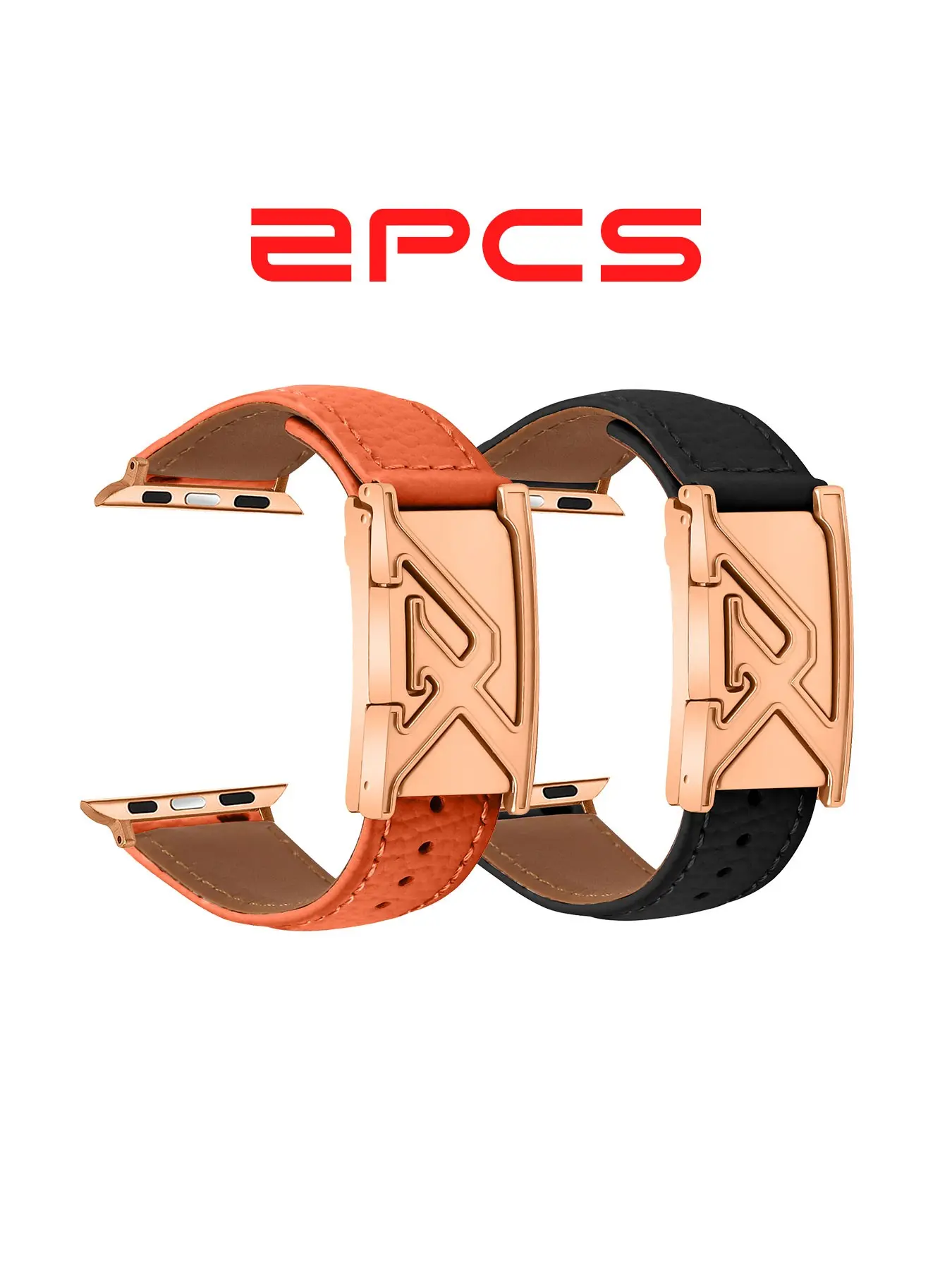 2 Pcs Fashionable Leather Watch Strap, Litchi-Pattern Texture, Golden Letter-Engraved Clasp, Elegant Accessory for All Seasons, Adjustable Watch Bracelet