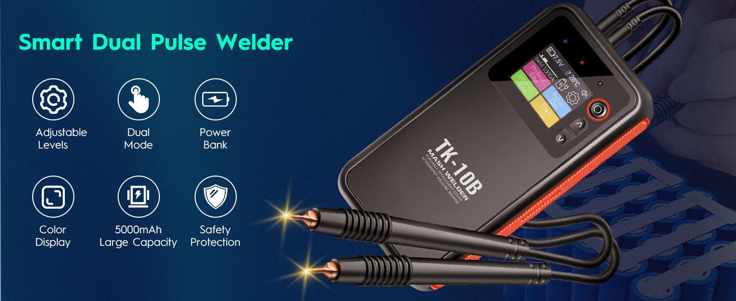 Battery Spot Welder, Battery Welder With 1.8" LCD Screen, Dual Pulse Spot Welder, Mini Spot 0.1MM-0.25MM for Mobile Phone Battery Repair, Nickel Strip, Battery, Iron, Stainless