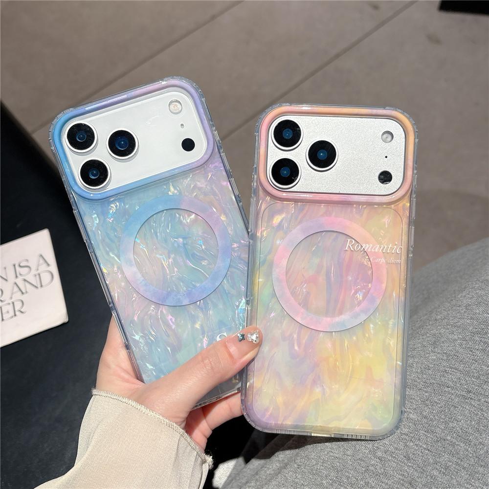 Cute Gradient Shell Pattern iPhone Case, Magnetic Kickstand, Shockproof, Compatible with iPhone 17 Series, Trendy Aesthetic for Women