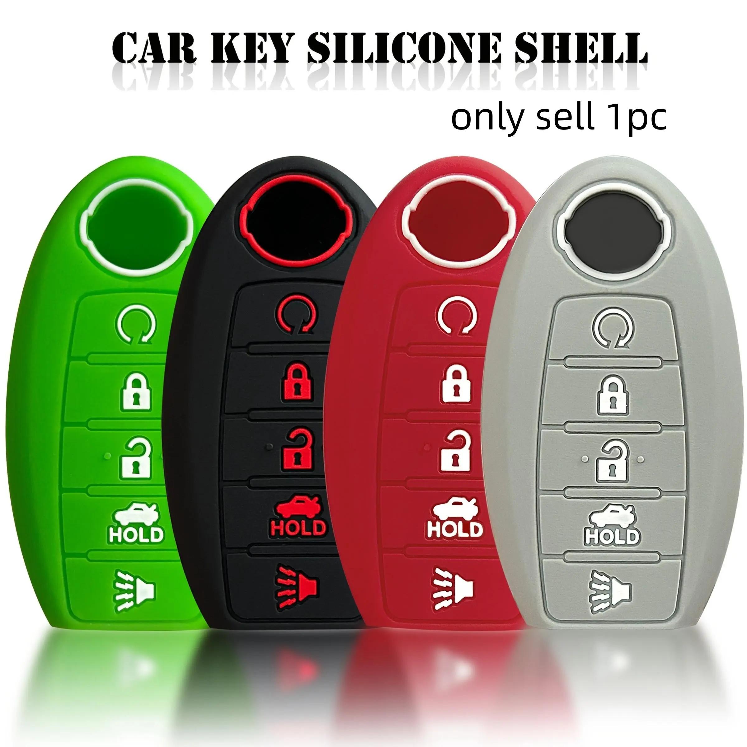 Silicone 5-Button Key Fob Cover for Nissan, Compatible with 2017-2021 Rogue, Maxima, Altima Sedan, Pathfinder, Durable Remote Case Protector, Car Key Accessories