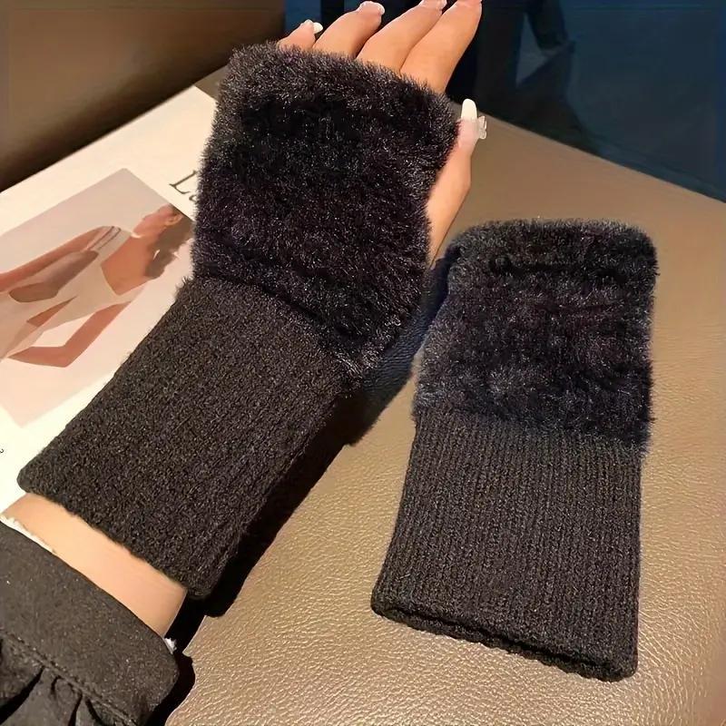 Solid Color Fingerless Gloves, 1 Pair Soft Warm Gloves for Fall & Winter, Elastic Wrist Brace for Women & Girls, Sports & Outdoor Accessories