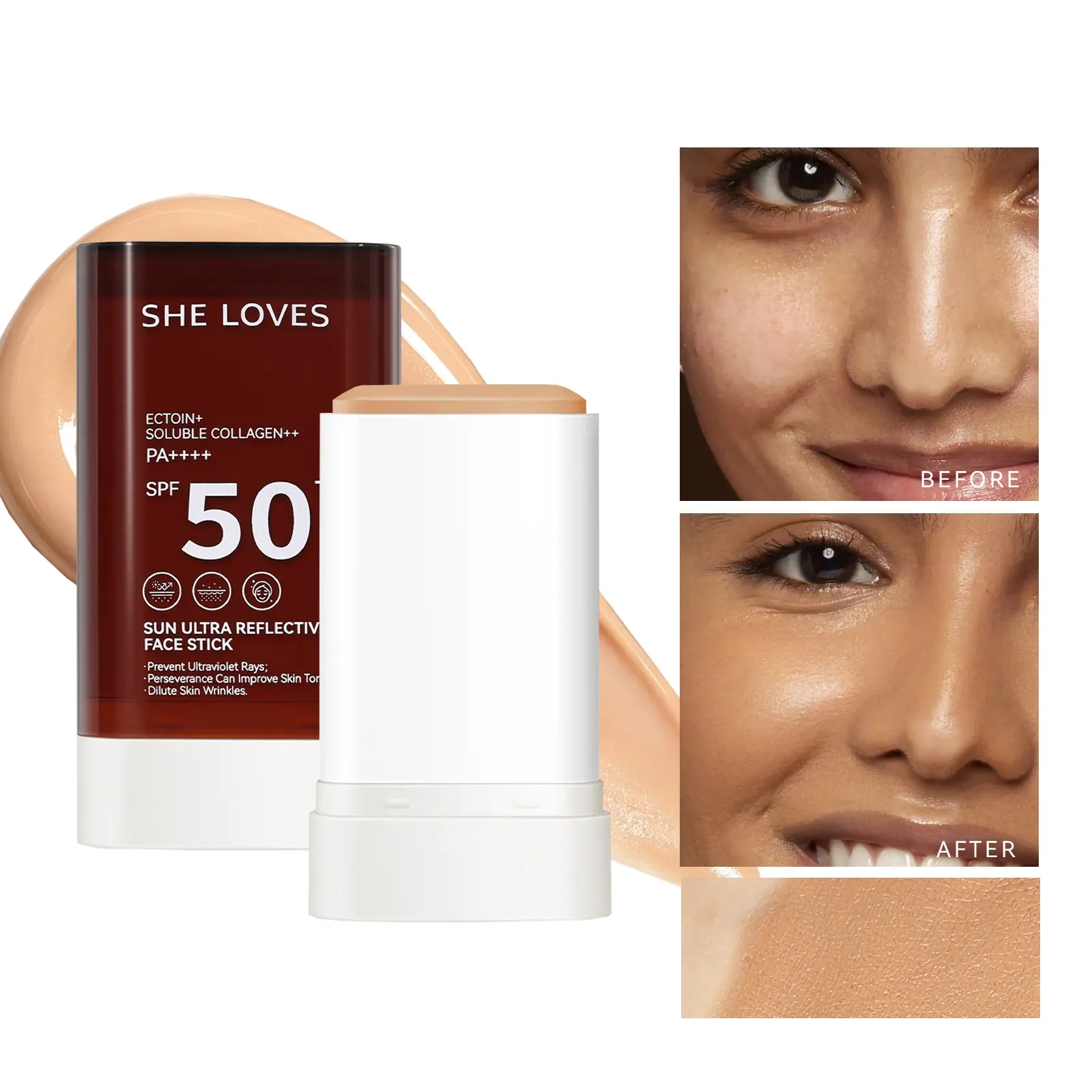 3-in-1 sunscreen concealer foundation cream, lightweight buildable coverage, easy to apply, covering defects, flawless skin finish, lasting makeup effect, sunscreen foundation cream