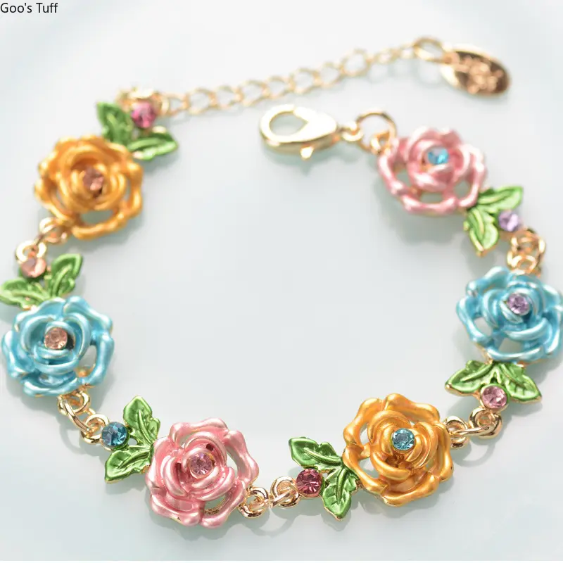 Bracelet Wrist Jewelry Floral Bracelet Multicolor Vintage Ethnic Statement Rose Flower Bracelet Fashion Women Wrist Chain Accessory For Daily Vacation Party Wear