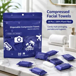 Disposable Compressed Towel Tablets[30 Pcs]  - Individually Wrapped Portable Face Towels - Quick-Expand Magic Coin Tissues for Travel, Gym Workouts,Camping, Skincare & Makeup Removal Cleaning Essentials