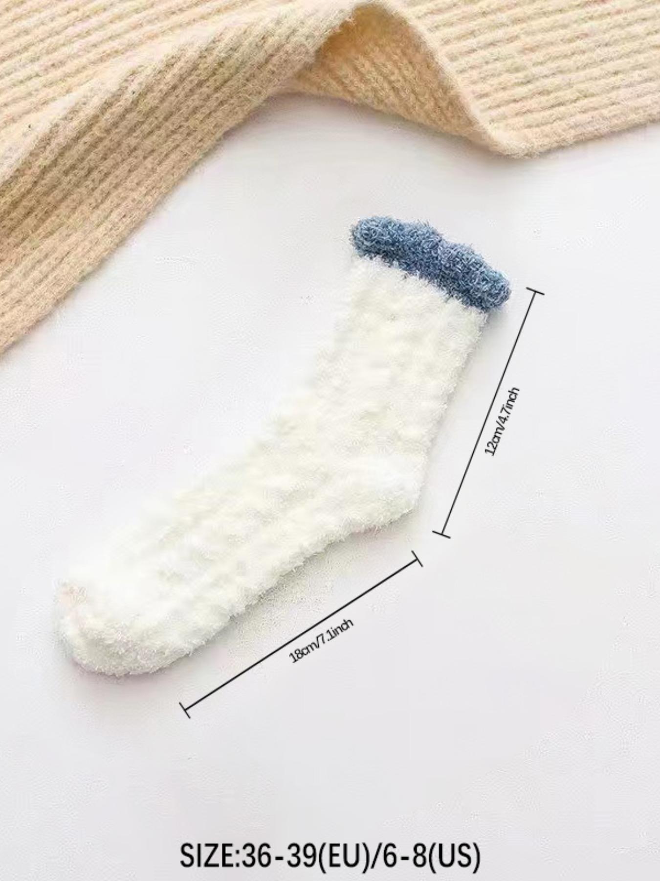Women's Colorblock Fuzzy Fitted Crew Socks, Soft Comfy Warm Elegance Chic Mid-calf Socks for Fall & Winter, Polyester Women's Socks for Daily Wear, Cold Weather Gear Womenswear Lady