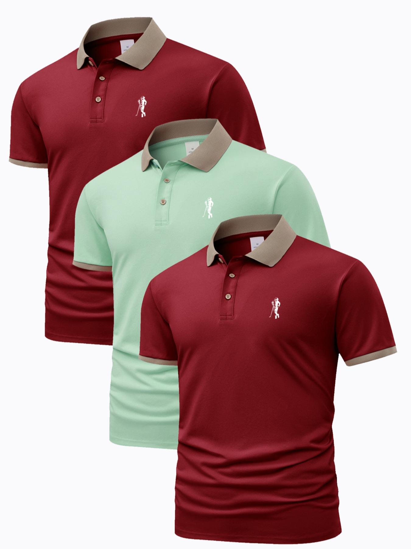 Men's Contrast Binding Short Sleeve Polo Shirt, Regular Fit Casual Graphic Top for Summer, Men's Clothes for Daily Wear, Polo Tees