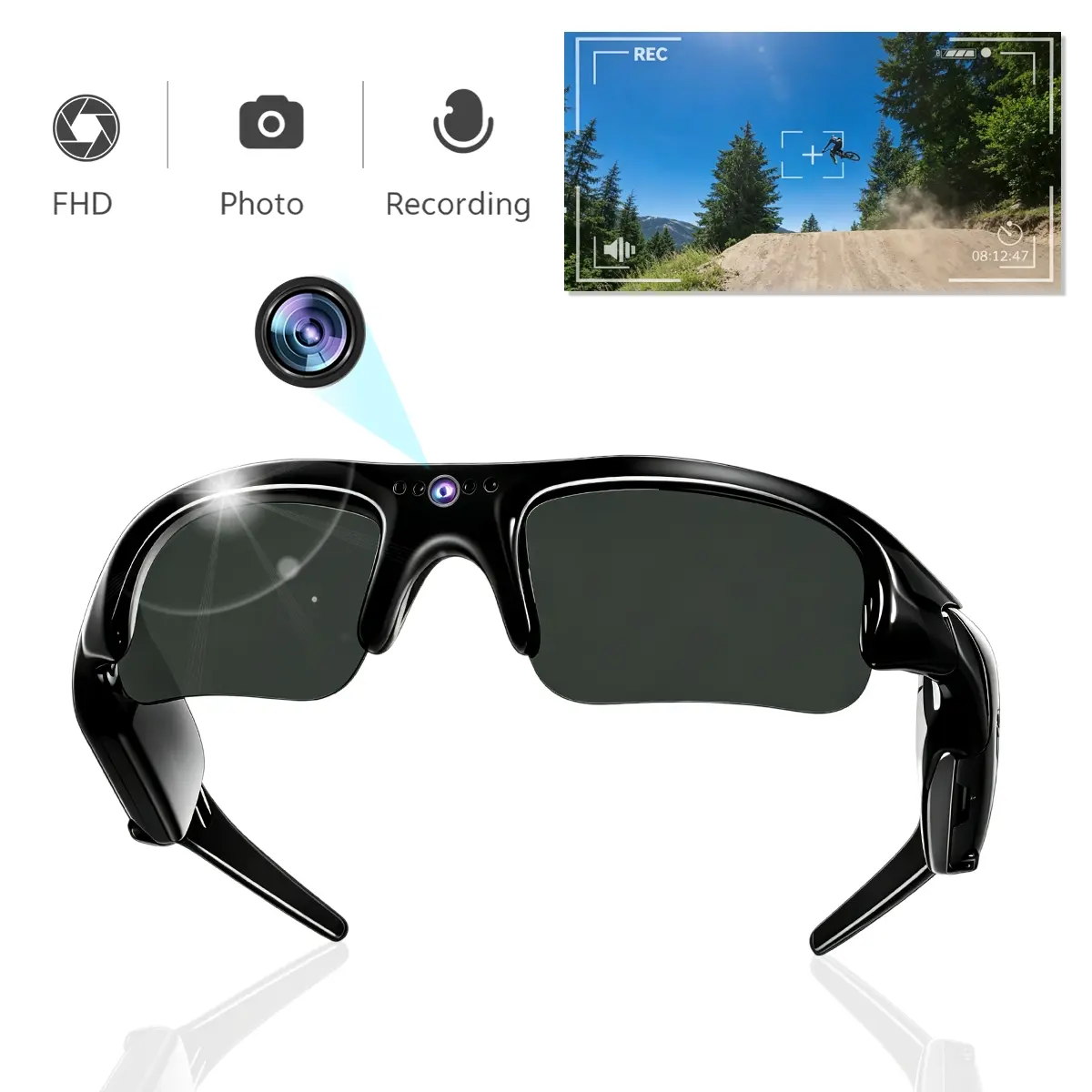 1080P POV Camera Glasses for Camping, HD Video Recording Sunglasses with UV Protection, Outdoor Camera Eyewear for Adventures, Sunglasses with Cameras