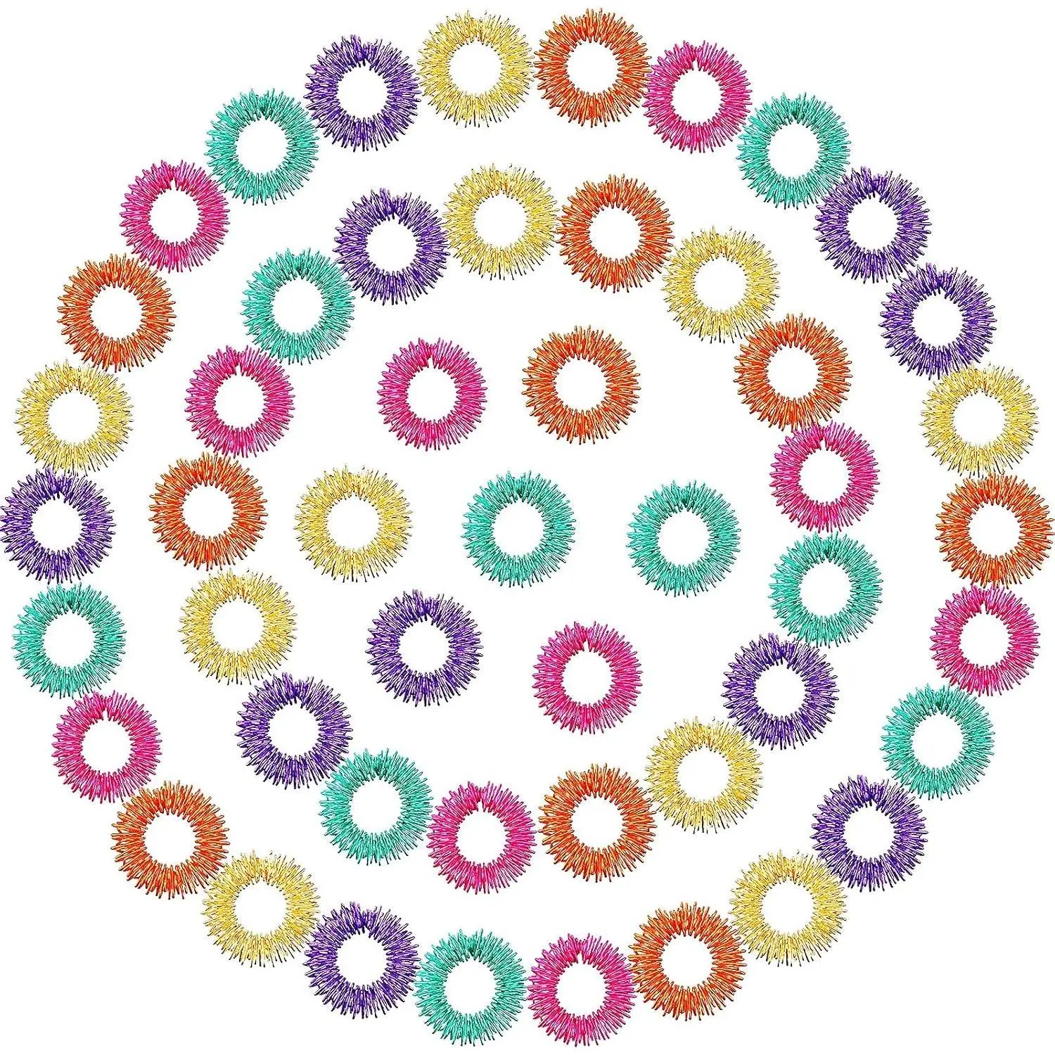 50 Pcs Acupressure Fidget Rings Spiky Sensory Finger Rings Finger Acupressure Set for Teens, Adults, Silent Stress Reducer and Massager (Orange, Yellow, Purple, Green, Rose Red)