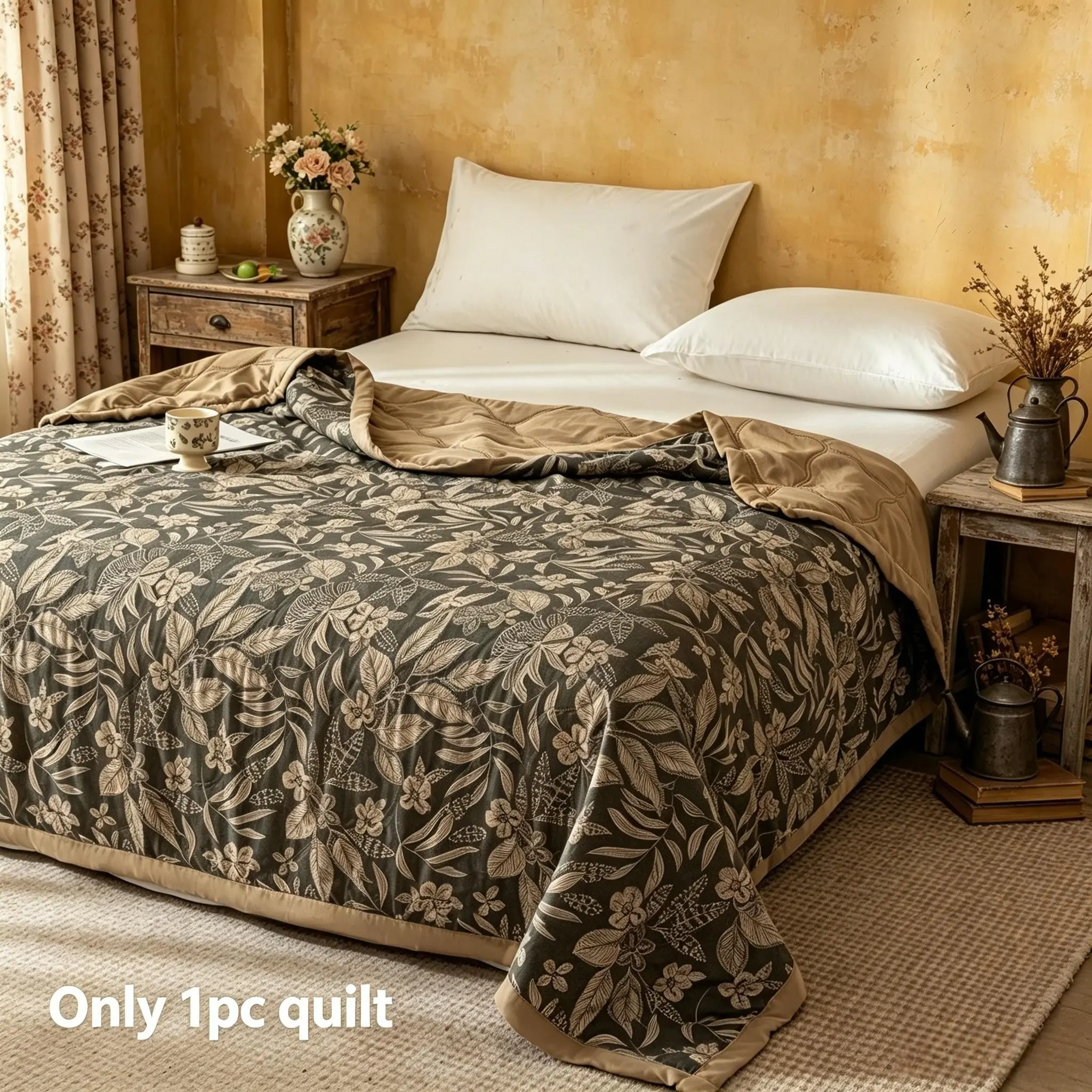 1 PC Vintage Print Summer Quilt, Boho Quilt, Bohemian Style, Lightweight Comfortable, Breathable Sweat-Wicking, Ideal for Hot Weather and Air Conditioning Rooms