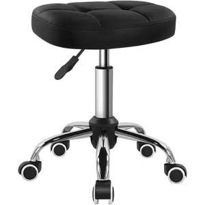 Cost-Effective Black Minimalist Height Adjustable Swivel Rolling Stool with Wheels, Square Seat Chair Ideal for Work SPA Shop Massage