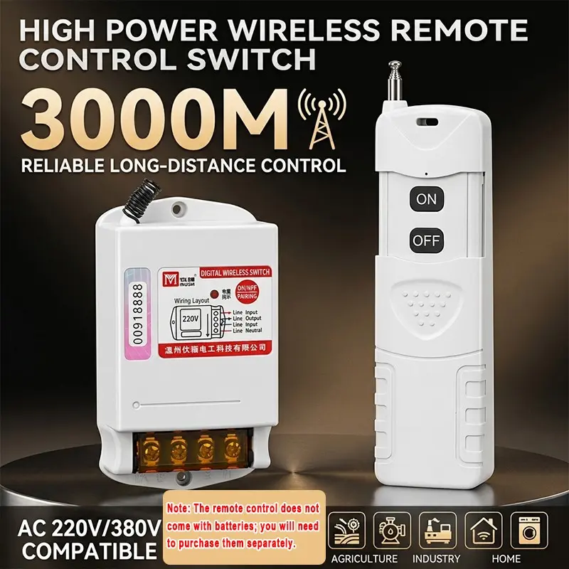 220v/380v Wireless Remote Control Switch, High-Power Water Pump Controller, Home Remote Power Control for Irrigation, Small Farming