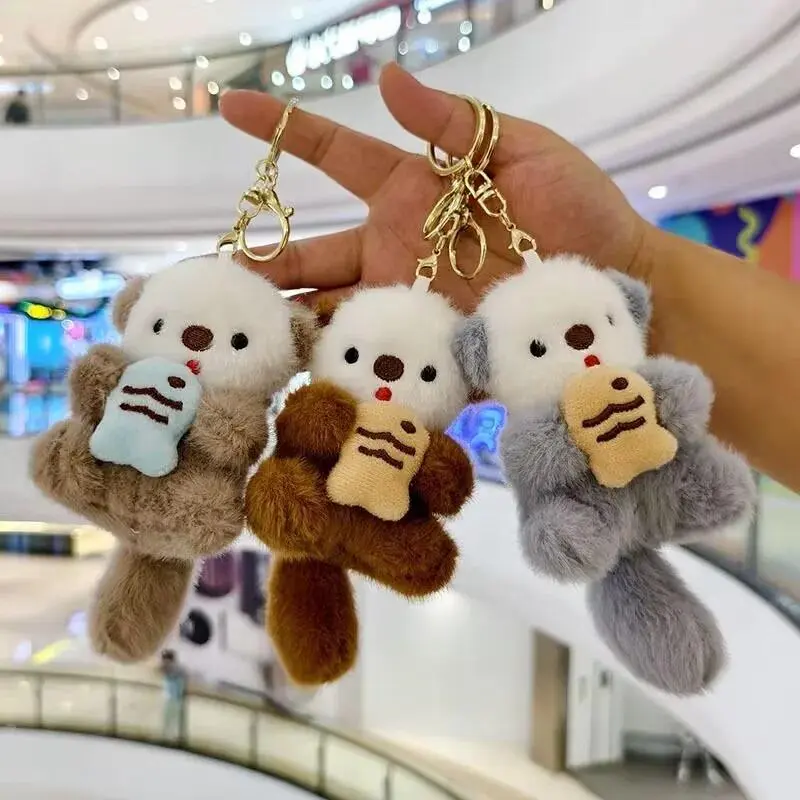 1/3pc Kawaii Otter Plush Keychain, Cute Soft Fluffy Animal Bag Charm Pendant, 12CM Mini Stuffed Otter Keychain for Backpacks, Purses, Handbags & Luggage, Adorable Gift for Kids & Teens