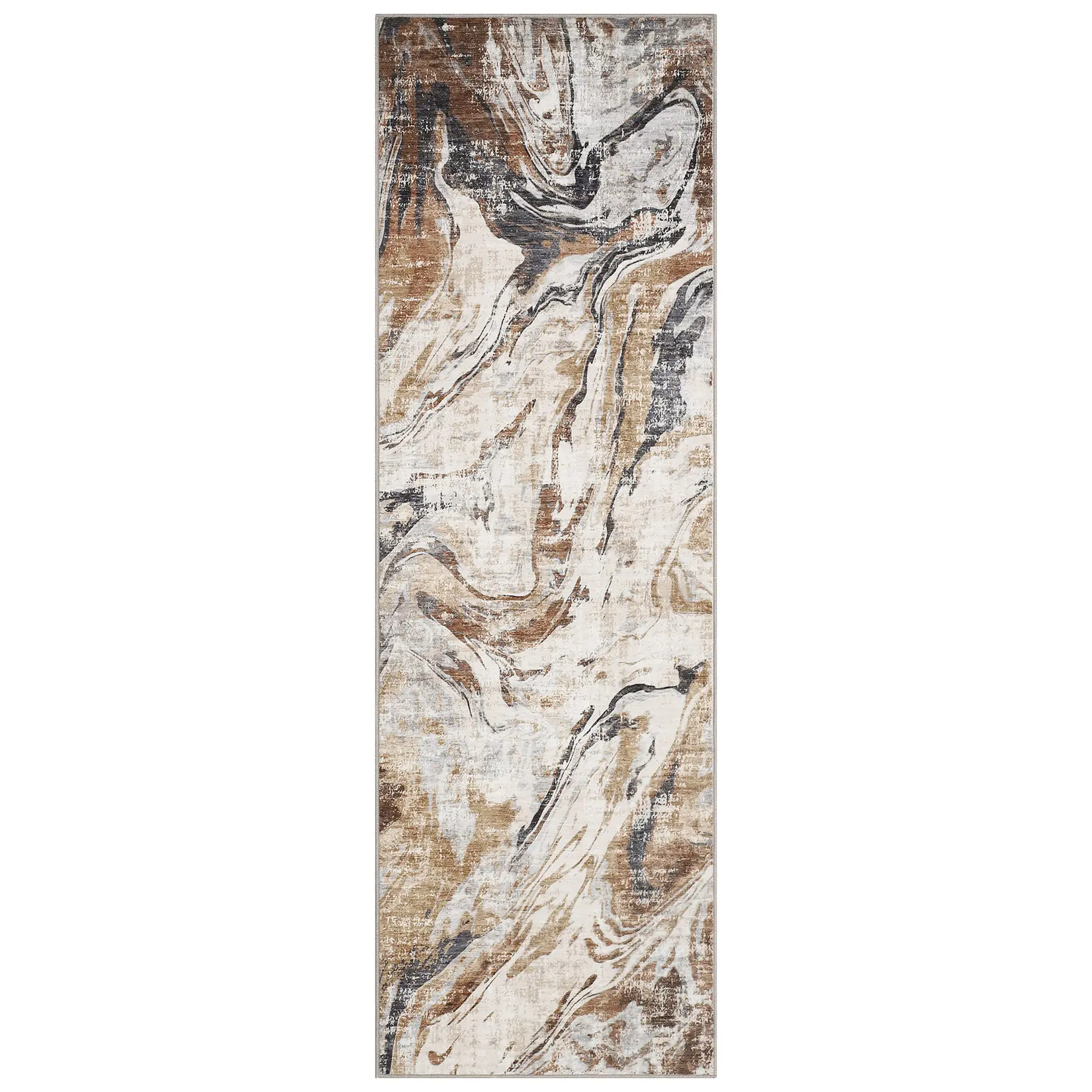 2x6 Washable Runner Rug, Ink Inspired Modern Faux Wool Carpet with TPR Non Slip Backing, Foldable Hallway Rug for Entryway Kitchen, Brown