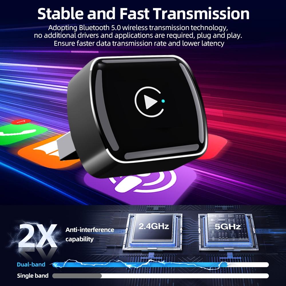 Wireless Carplay Device, Supports Android Auto, Fast Connection, Plug-And-Play, Hands-Free Calling, Smart Screen Upgrade, Premium Material Gift