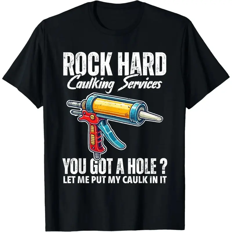 Men's Classic Minimalist Menswear Simple Short-Sleeve Graphic Top - Relaxed-Fit, Rock Hard Caulking Services Adult Humor Design, 100% Cotton 180gsm, Made in USA Sports Top, Shortsleeve, Fabric, Tee