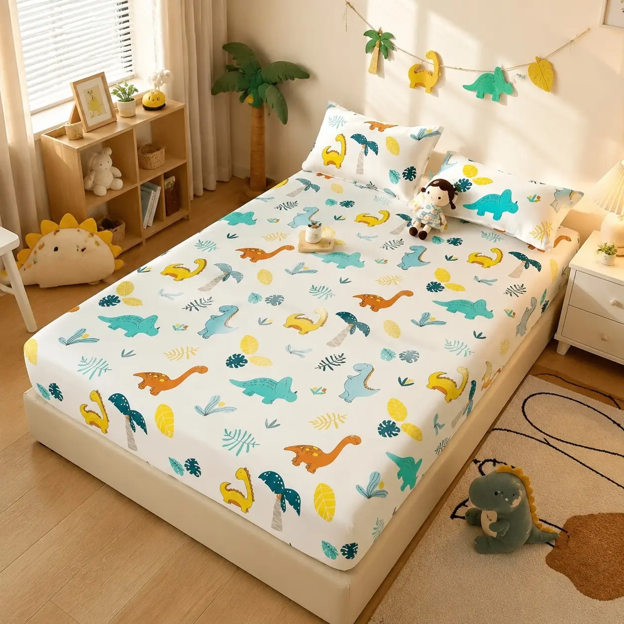 3-Piece Printed Bed Sheet Set, Dinosaur Digital Print, Bedroom Bed Cover, Mattress Protector, Dustproof Bedding Set, Home Textiles, Decorative Bedding Set
