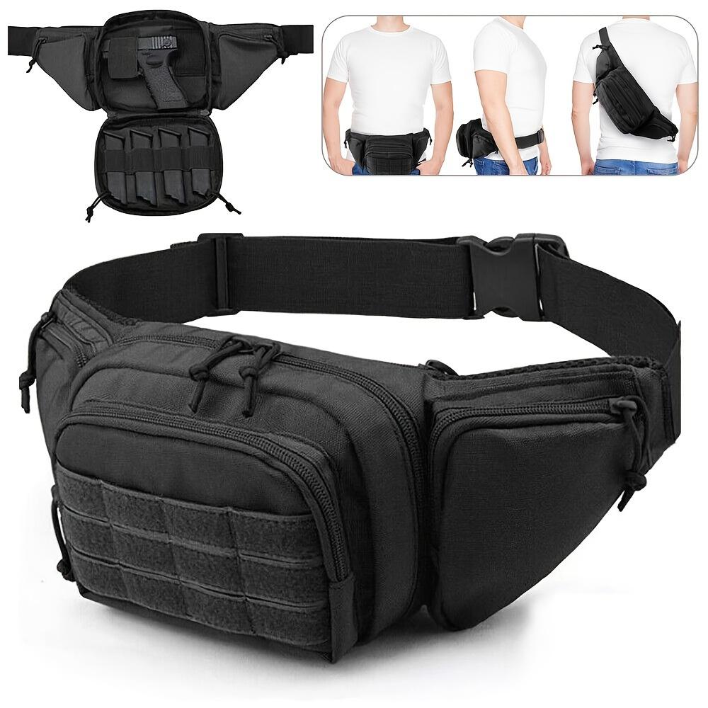 Classic Two-Hand Nylon Pistol Waist Bag with Ammunition Bag, Invisible Carrying Bracket Sheath, Zipper Closure-Black