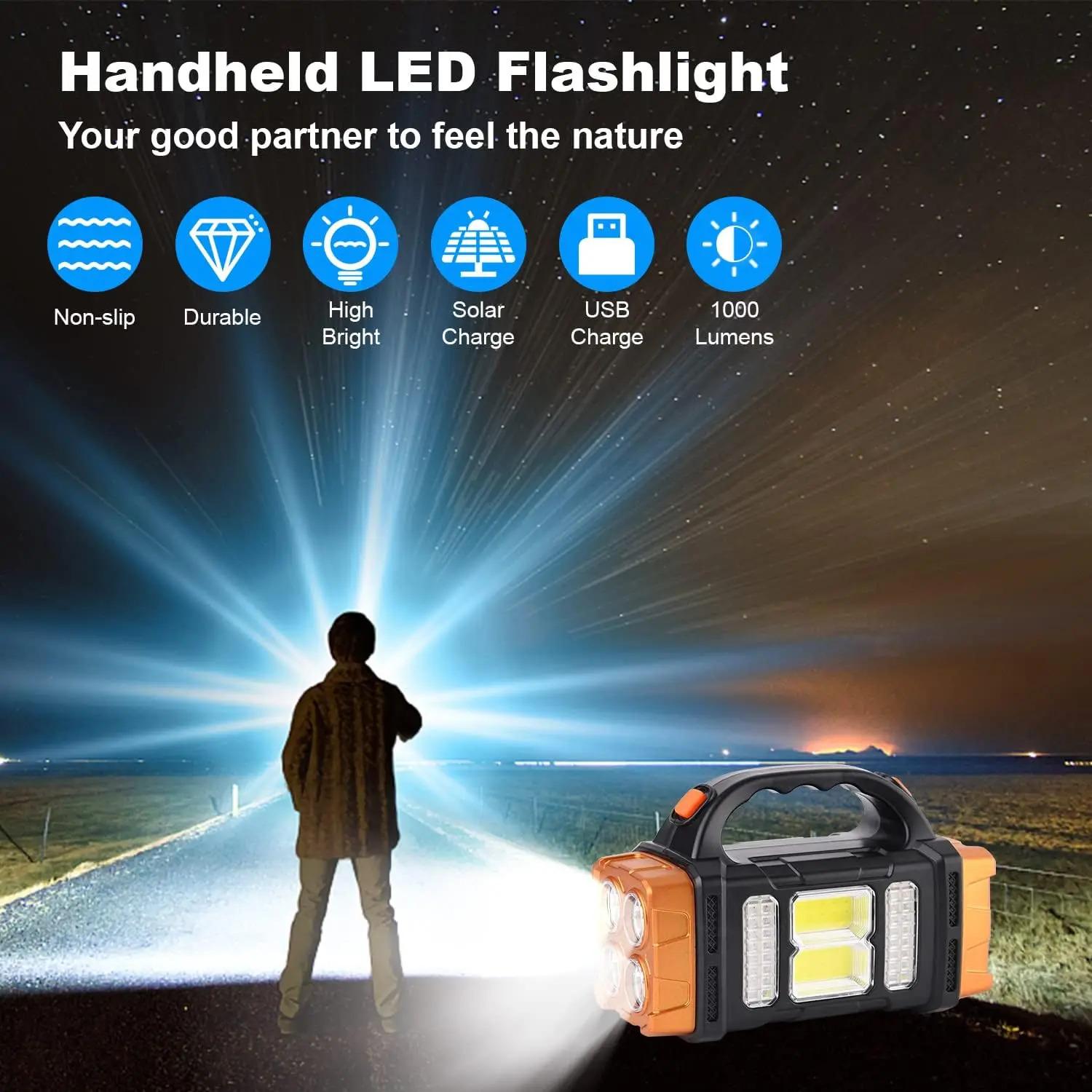 Ready to Ship From USA Solar LED Powerful USB & Flashlight with 4 Gear Charge Mobile Phone CE RoHS Camping Lamp for Outdoor Use