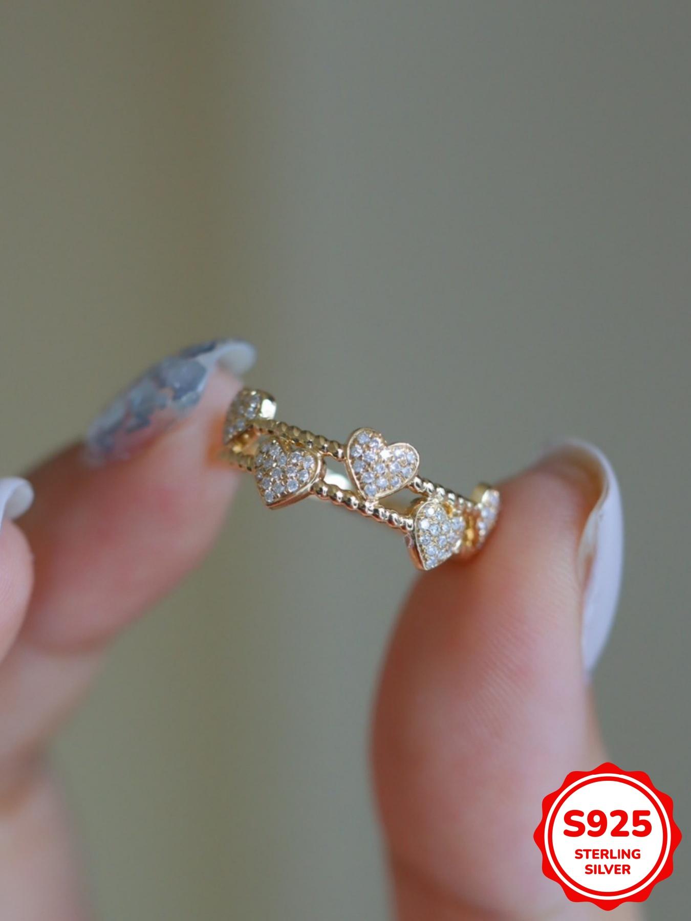 S925 Sterling Silver Fashionable Heart Design Ring, Artificial Zircon Decorated Ring for Women, Trendy All-match & Exquisite Jewelry for Birthday Gift, Heart Shaped Ring, Jewelry Rings