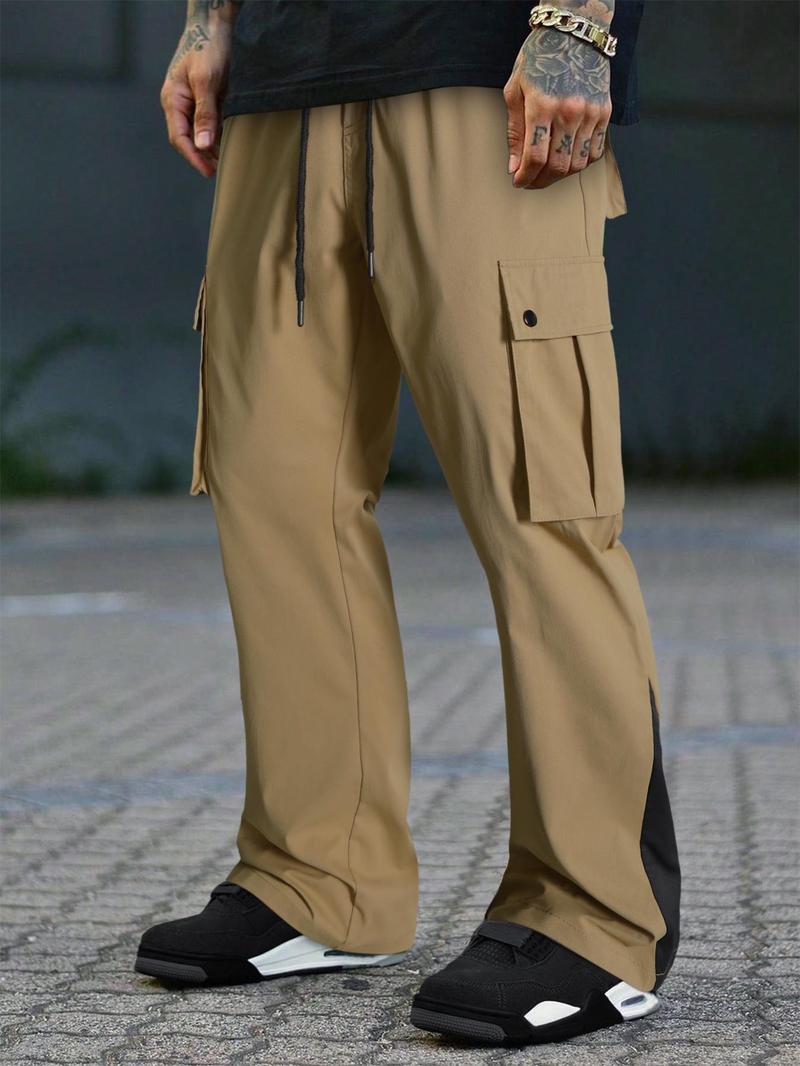 Men's Camo Print Drawstring Waist Cargo Pants, Regular Fit Street Fashion Pocket Split Hem Trousers, Men's Bottoms for All Seasons Daily Wear